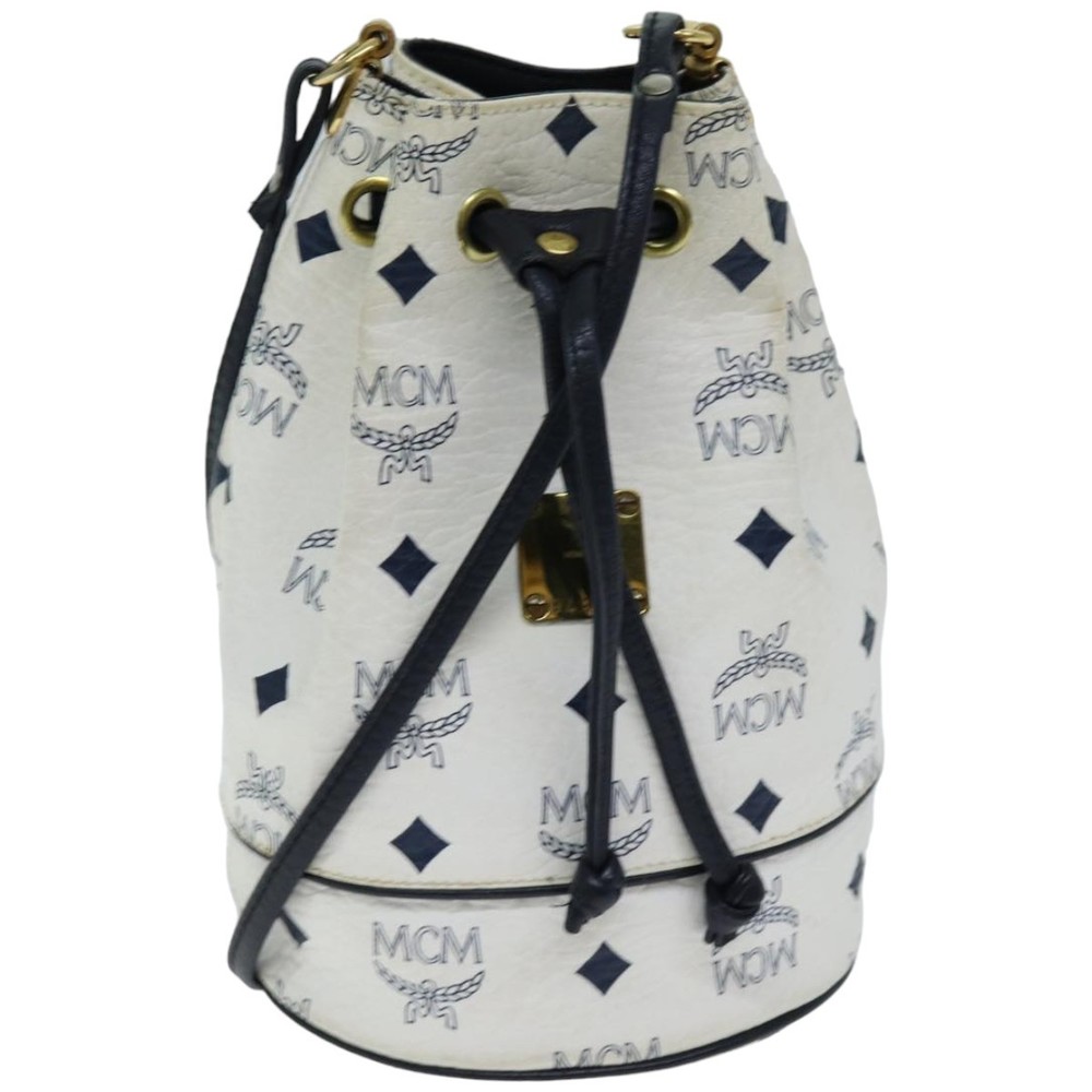 MCM Vicetos Logogram Shoulder Bag PVC White Auth 75056